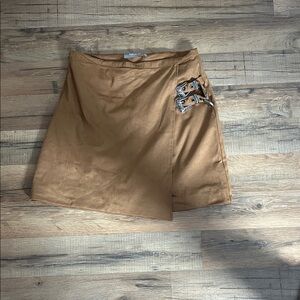 Tan Buckle Accent Mini Skirt